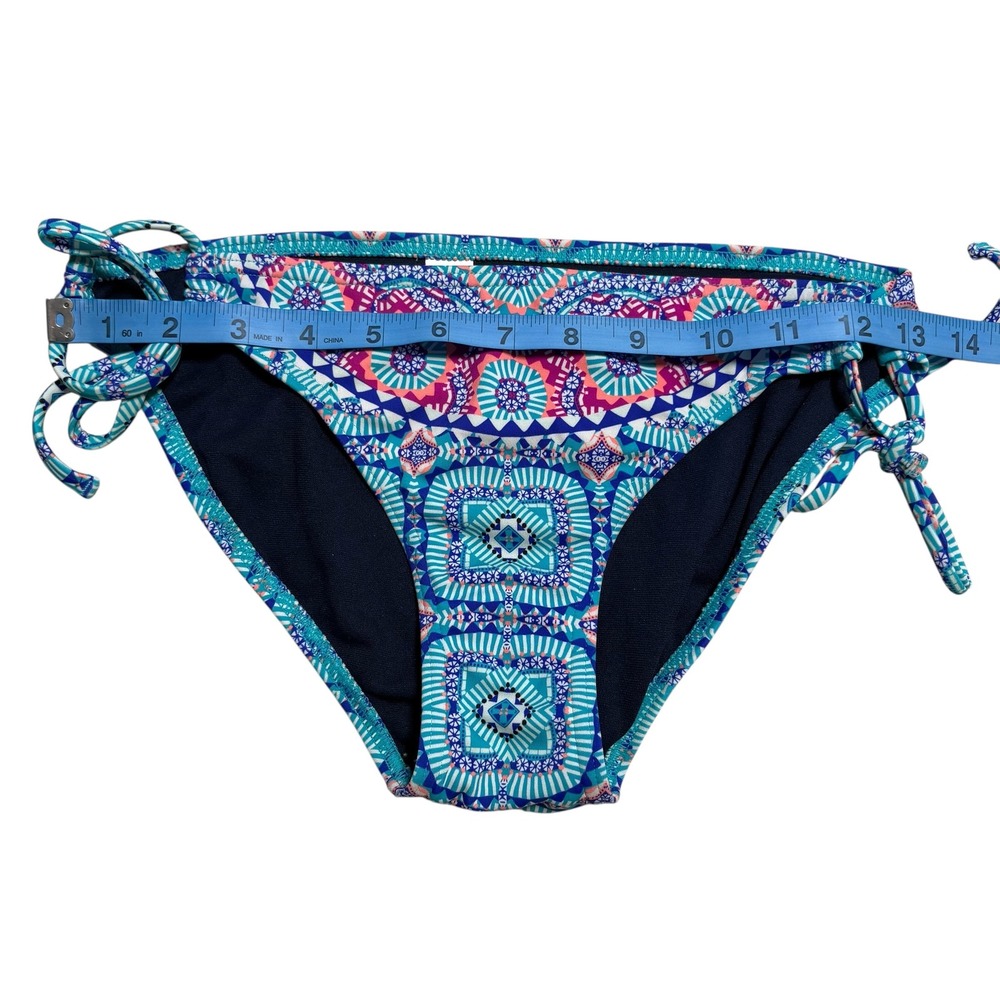 Athleta Swim Bikini Bottoms Teal Blue Geometric Print Side‎ Tie Women's Size S - Picture 3 of 5